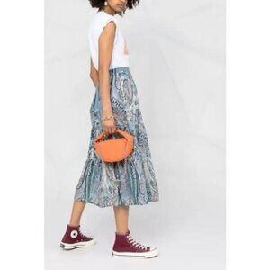 Catherine MaLandrino Blue Paisley Midi Skirt‎ Medium New